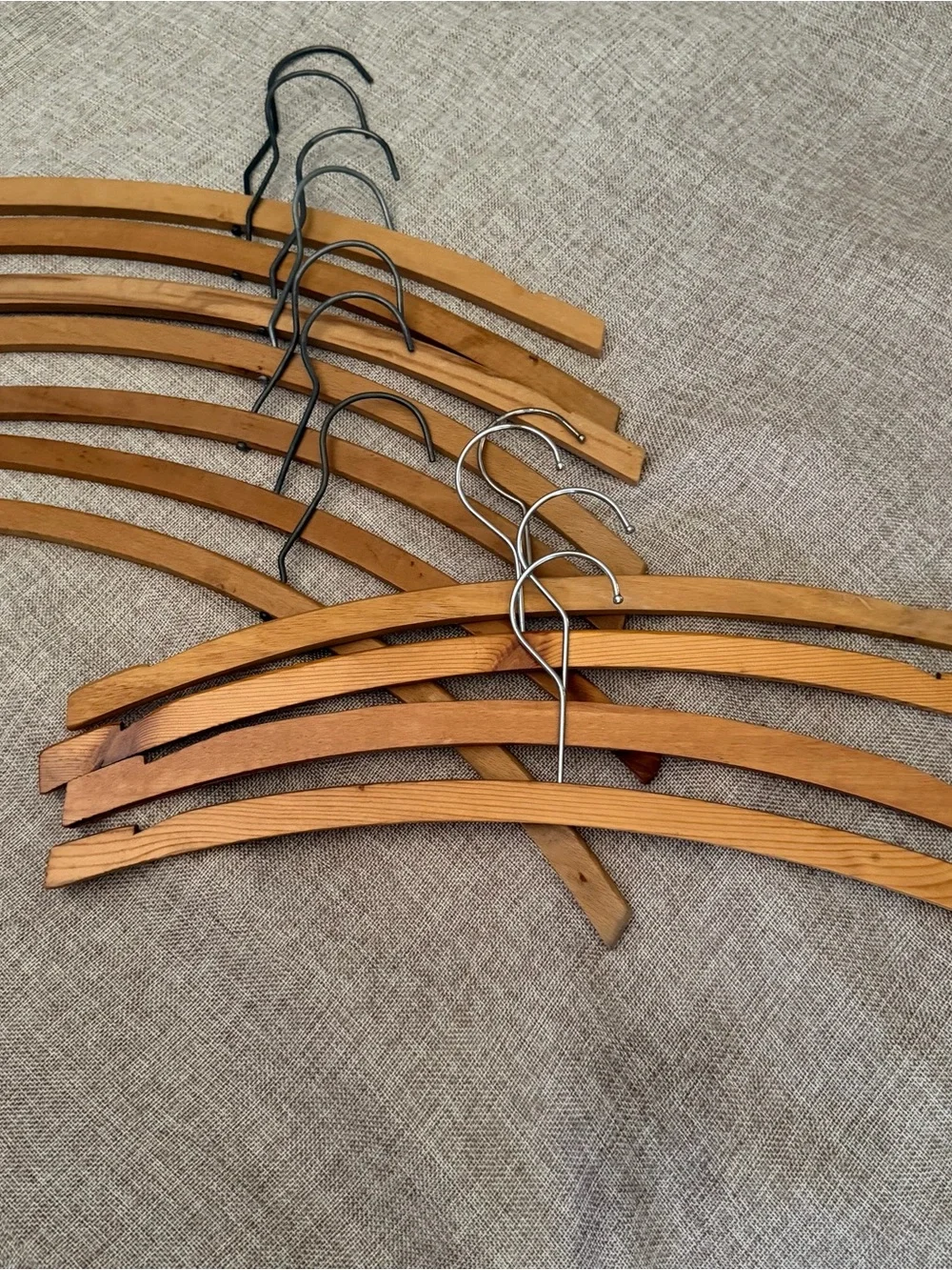 11 piece set of vintage curved solid wood coat suit hangers